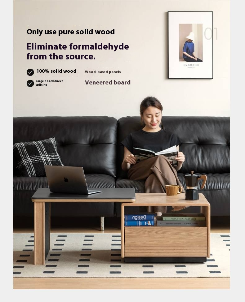 Ash Solid Wood Movable Rock Plate Tea Table