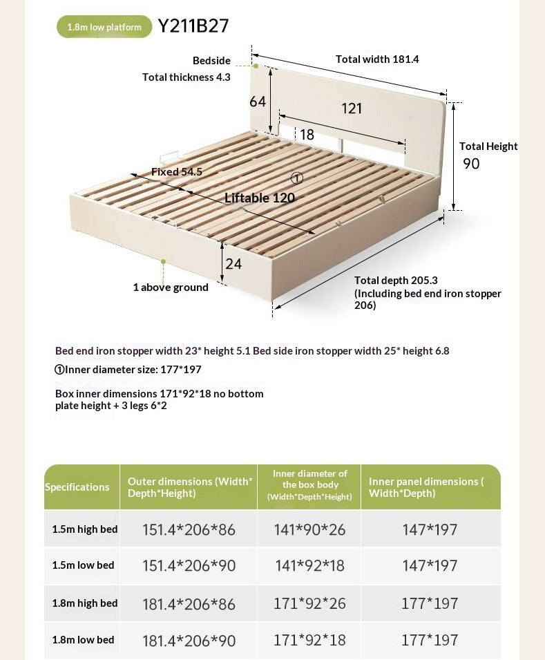 Rubberwood Solid Wood Bed — Modern Minimalist White Box Design