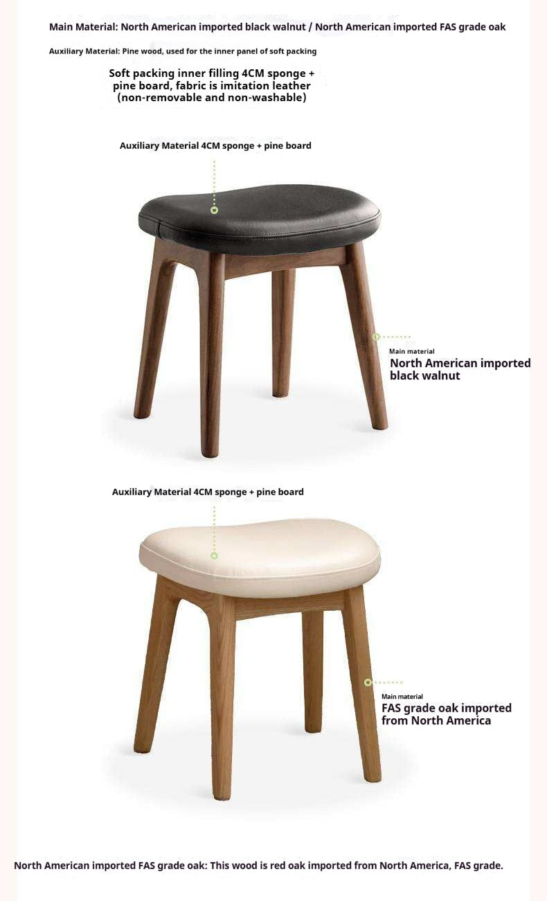 Black Walnut, Ash, Oak Solid Wood Makeup Soft Stool