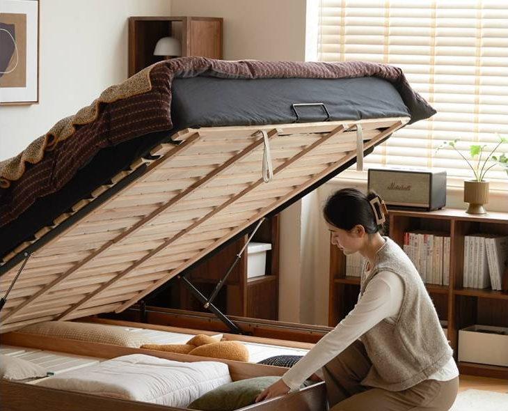 Oak Solid Wood Floating Platform Box Bed, Headboard-Free Bed with Light Modern Minimalist