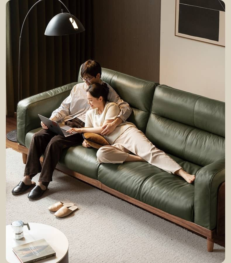 Sandalwood, Ash Solid Wood Genuine Leather, fabric High-Back Sofa