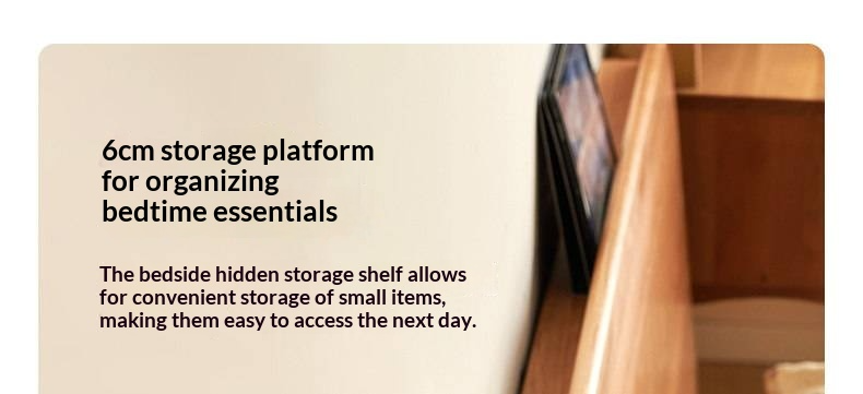 Cherry Solid Wood Bed — Retro Simple Luminous Bed with Charging and Storage