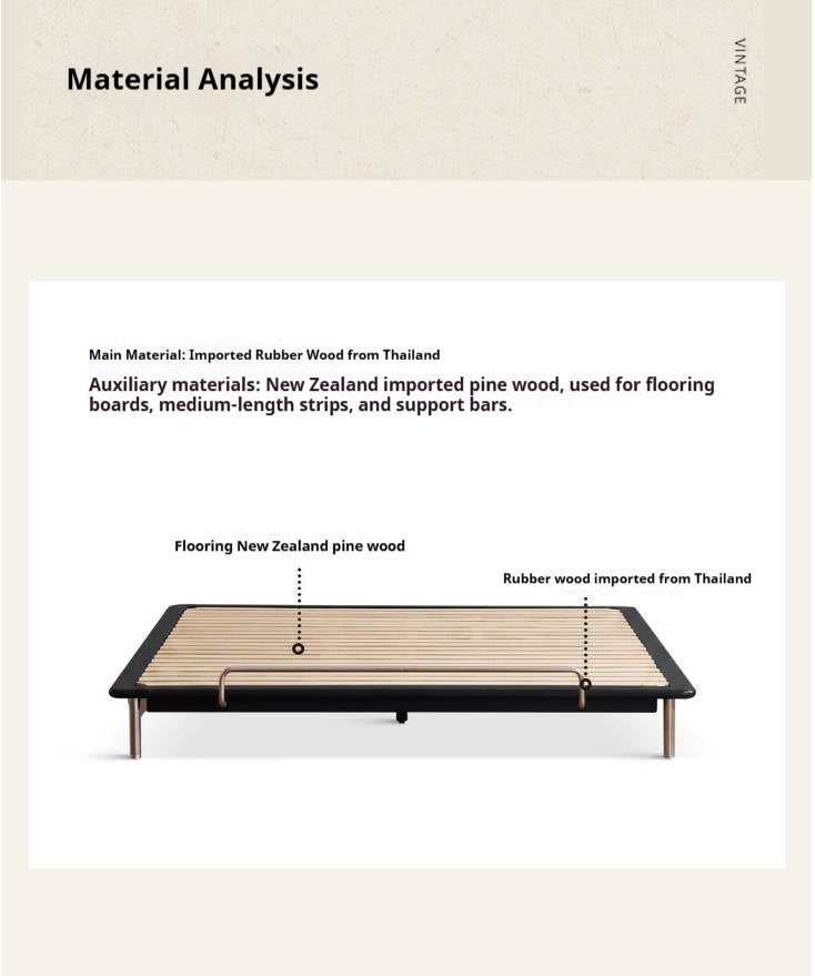 Rubberwood Solid Wood Minimalist Platform Bed with Angled Metal Legs