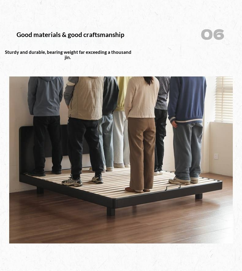 Rubberwood Solid Wood Bed — Modern Minimalist Large Slab Black Floating Bed