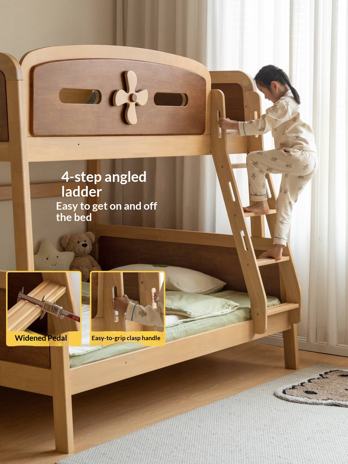 Rubberwood Solid Wood Children's Bunk Bed