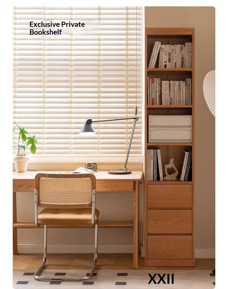 Cherry Solid Wood Floor-Standing Bookcase with Modern Shelving