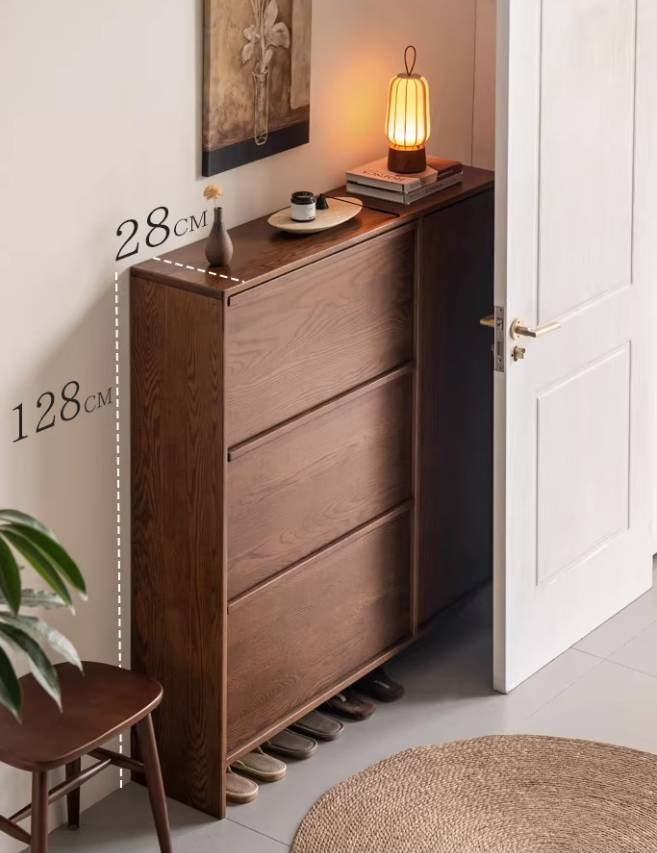 Oak Solid Wood Shoe Cabinet with Wabi-Sabi Style Storage Design
