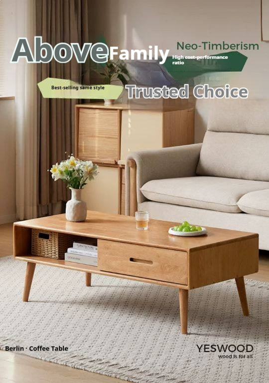 Solid RubberWood Coffee Table with Storage and Modern Aesthetic