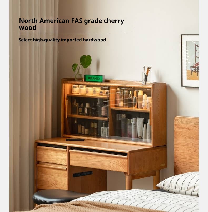 Cherry Solid Wood Retro Skeleton Line Makeup Table