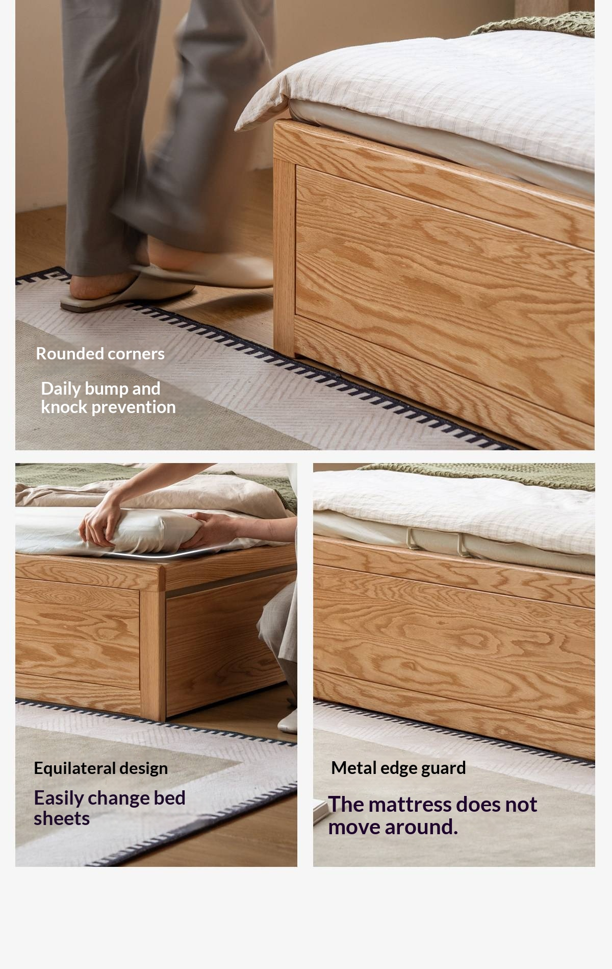 Oak Solid Wood Storage Platform Bed with Drawers, Natural Color