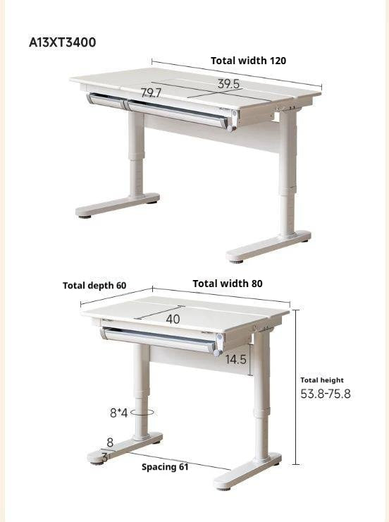 Beech, Solid RubberWood kids Lifting Study Desk