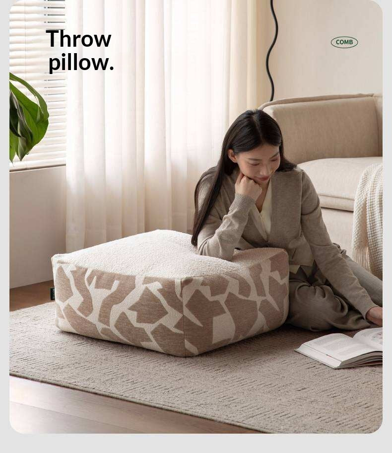 Simple Geometric Fabric Pouf with Washable, Detachable Cover
