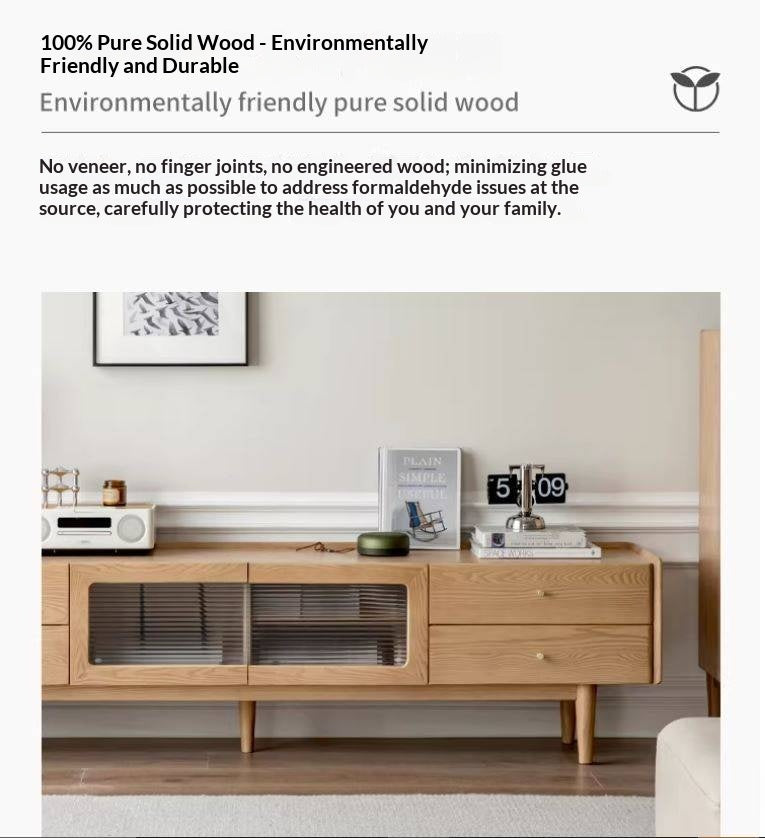 White Ash Solid Wood Nordic White Wax TV Cabinet.