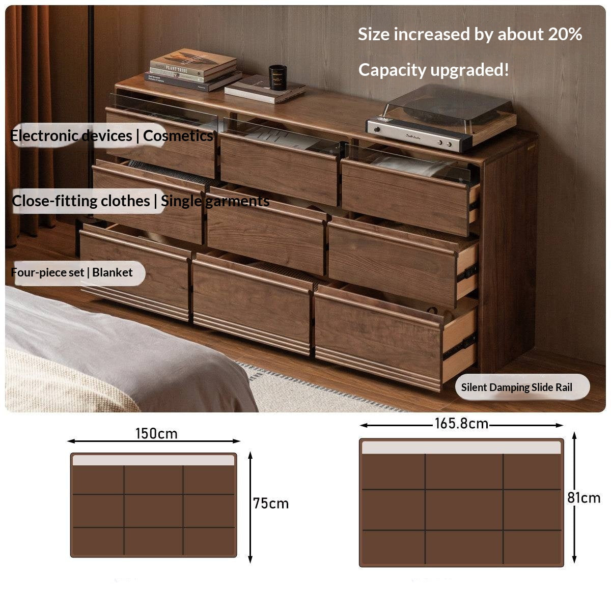 Black Walnut Solid Wood Chest Drawer.