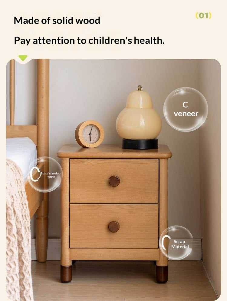 Oak, Beech Solid Wood Two-Drawer Nightstand