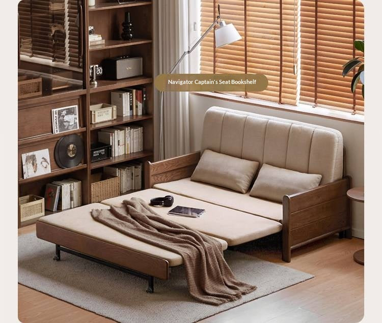 Oak, Ash Solid Wood Sleeper Sofa with Solid Wood Frame and Reclining Backrest
