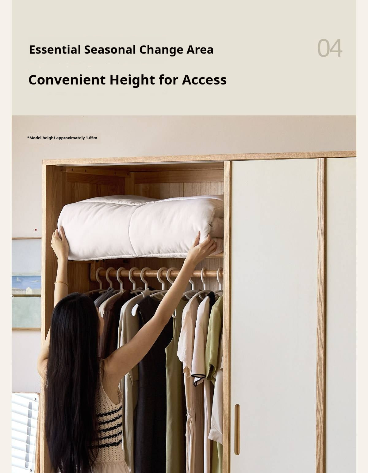 Oak Solid Wood Wardrobe with two-tone Sliding Doors