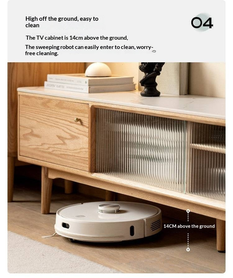 Oak, Poplar, Beech Solid Wood Sliding Door TV Stand With Rock Slab Surface.