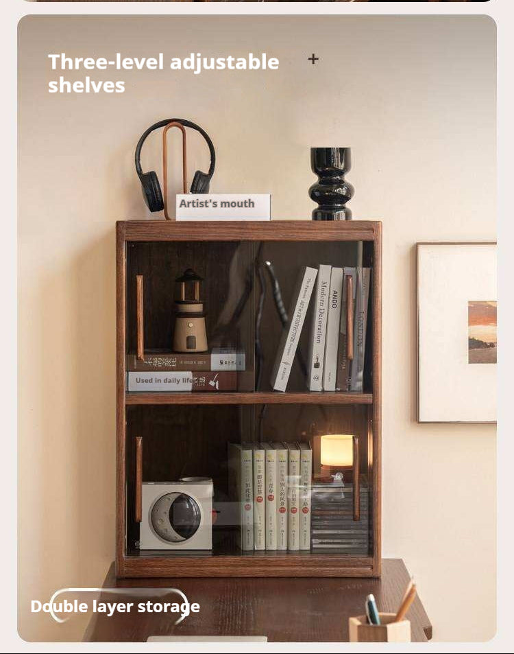 Oak Solid Wood Low Bookcase and Storage Cabinet