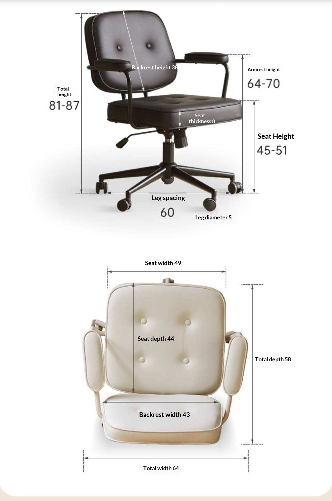 Leather Swivel Office Chair with Armrests