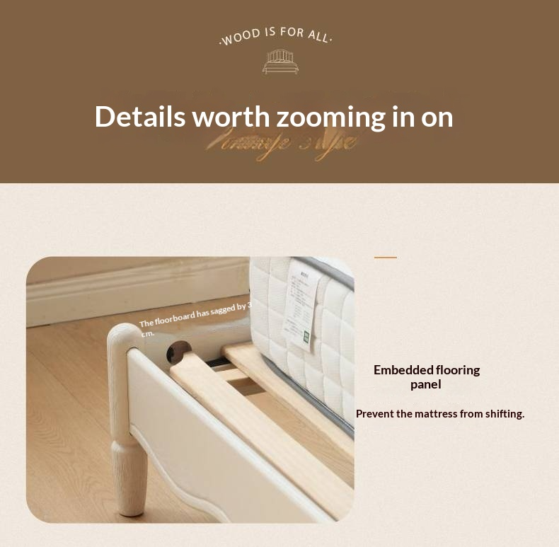 Rubberwood Solid Wood Upholstered Bed Retro Style White Bed