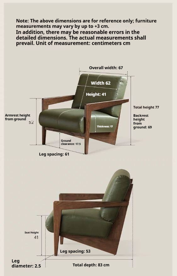Oak Solid Wood Genuine Leather Accent Chair , Utrecht-Inspired Design