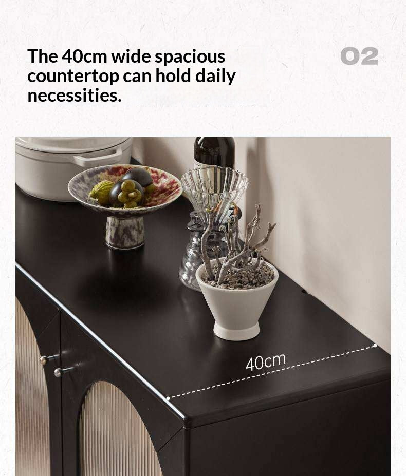 Solid Rubberwood French Retro Sideboard Black Glass