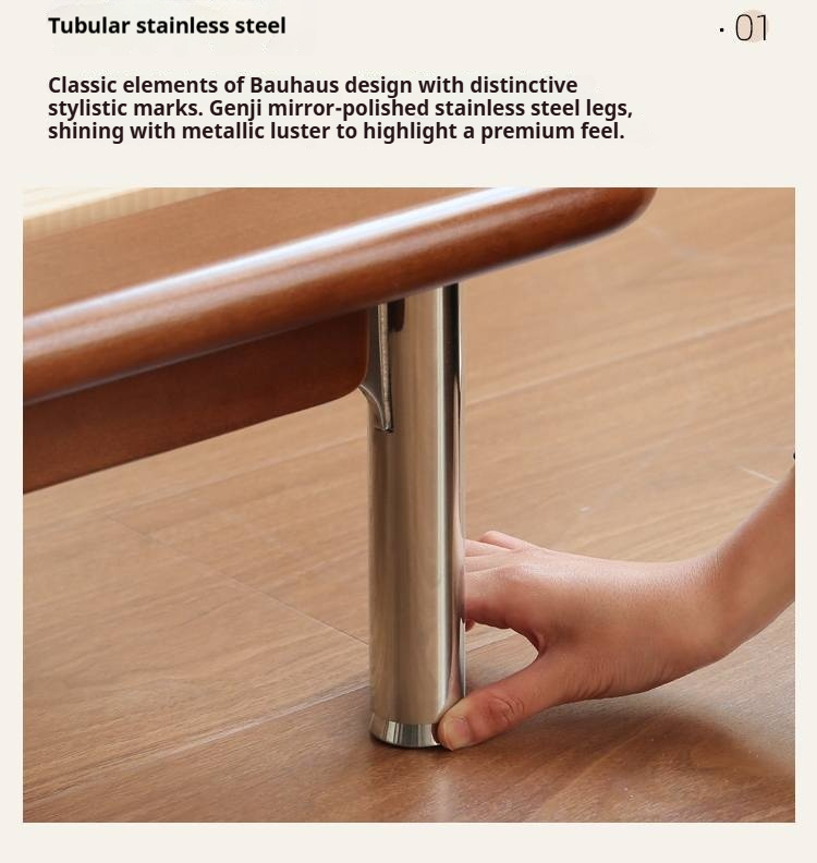 Poplar Solid Wood Platform Bed — No Headboard, Vintage Bauhaus Edge Style