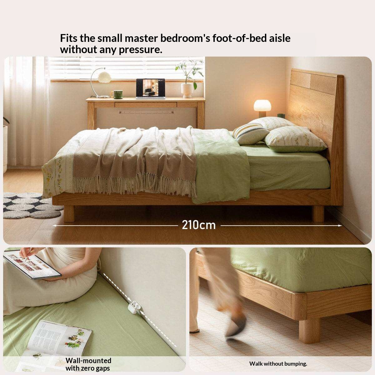 Oak Solid Wood Platform Bed with Grooved Panel Headboard Accent