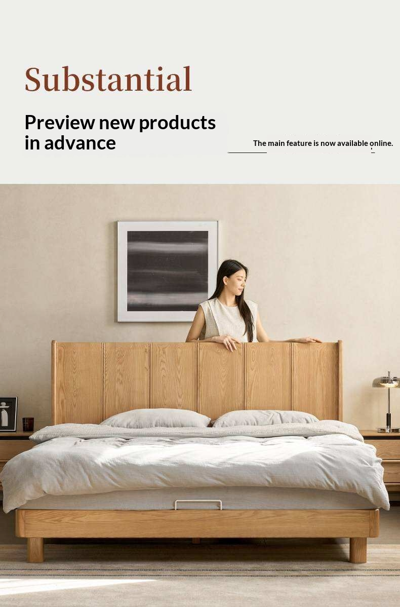 Ash Solid Wood Extra Tall Fluted Wood Headboard Platform Bed