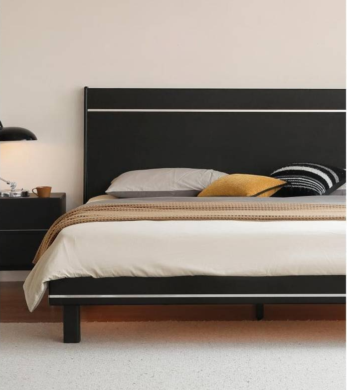 Poplar, Ash Solid Wood Large Board High Headboard Double Household Large Bed