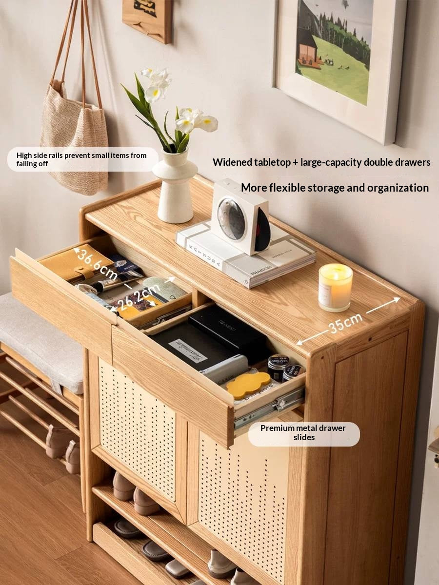 Oak Solid Wood Large Capacity Entryway Shoe Cabinet with Drawers