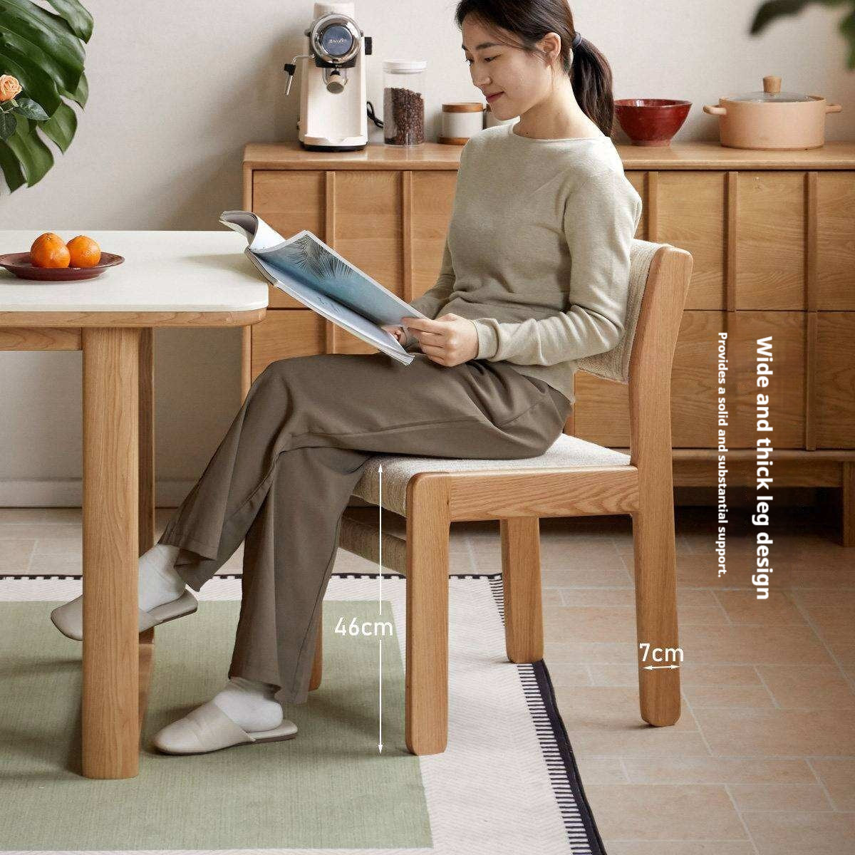 4 pcs Oak Solid Wood Dining Chair with Upholstered Seat, French Style