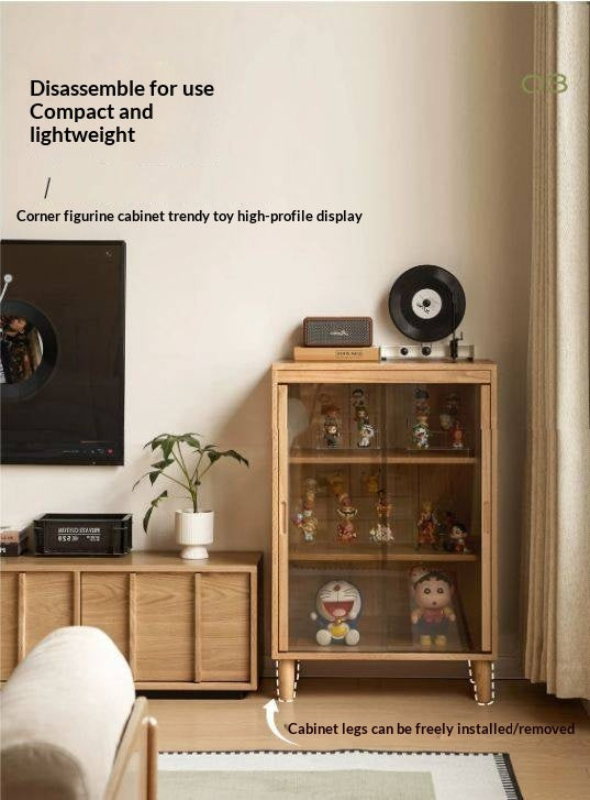 Black Walnut, Oak Solid Wood Glass Display Cabinet with Drawers
