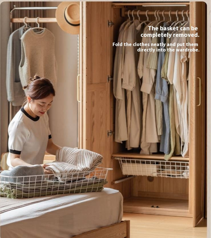 Oak Solid Wood Rattan Door Floor Wardrobe
