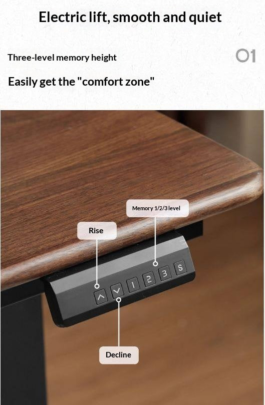 Black Walnut, Oak Solid Wood Light Luxury Style Electric Lift Table.