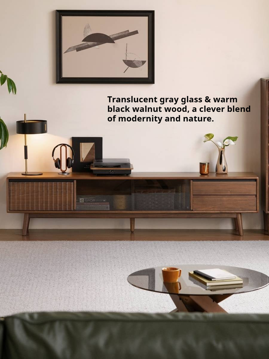 Black Walnut Solid Wood Italian Light Luxury Sliding Door TV Cabinet