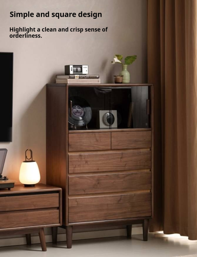 Black Walnut Solid Wood Italian Light Luxury Side Cabinet