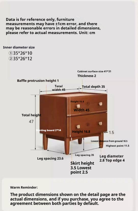 Poplar, Birch Solid Wood Retro Style Nightstand