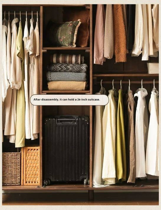 Black Walnut Solid Wood Wardrobe with American Retro Style and Light Luxury Finish