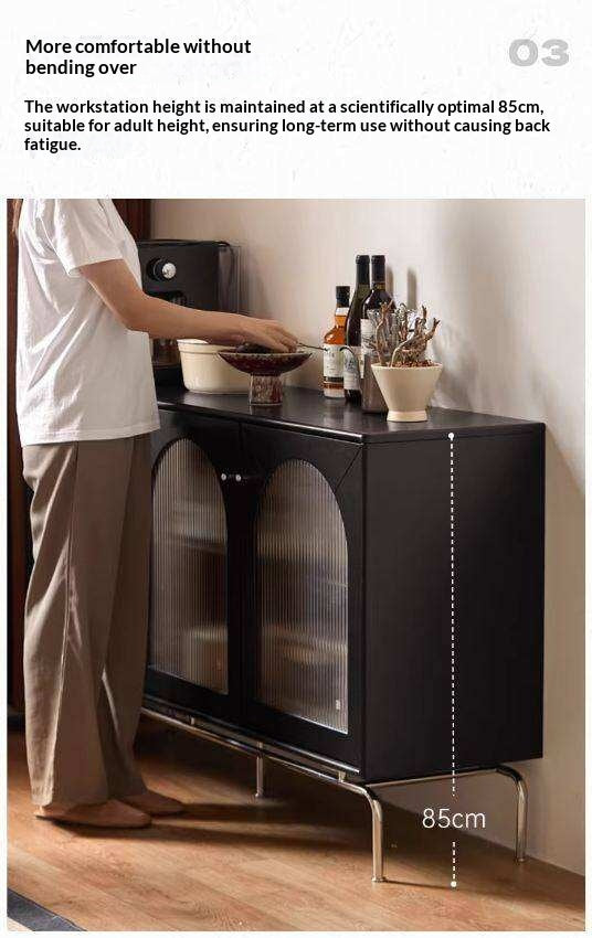 Solid Rubberwood French Retro Sideboard Black Glass