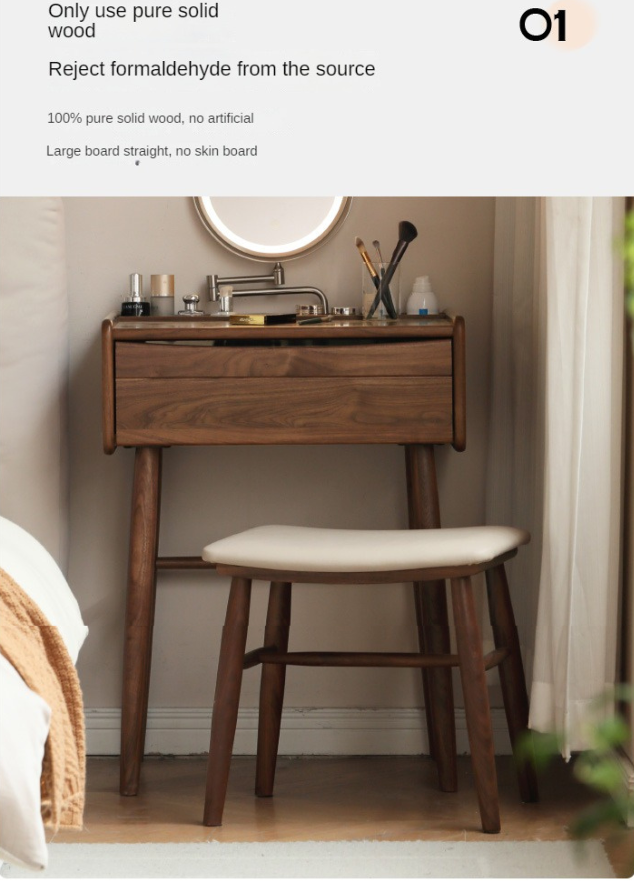 Black Walnut Solid Wood Vanity Table.