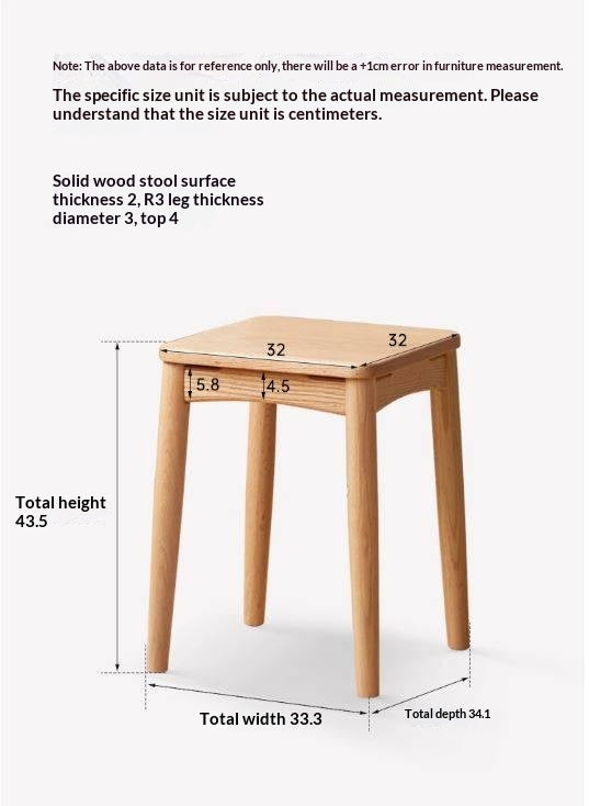 4 pcs -Oak Solid Wood Square Stool