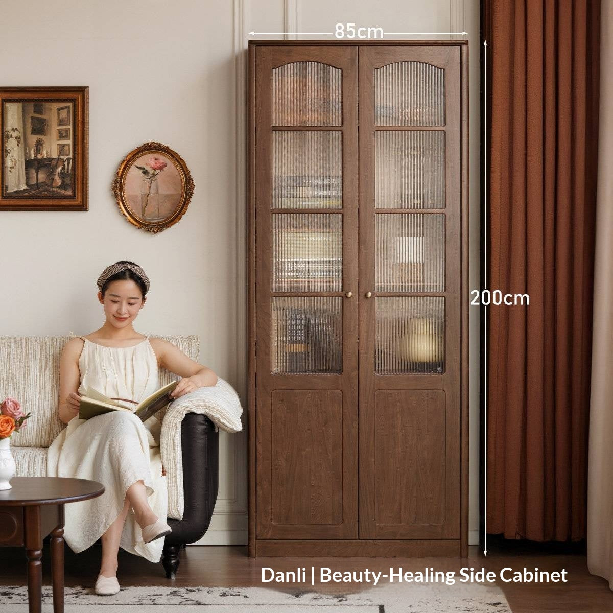 Black Walnut Solid Wood Bookshelf and Display Cabinet with Vintage French Profile