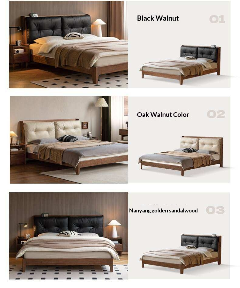 Oak Solid Wood Modern Leather Bed
