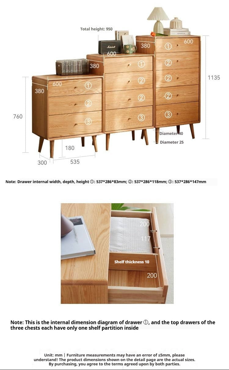 Oak Chest of Drawers Storage Cabinet.