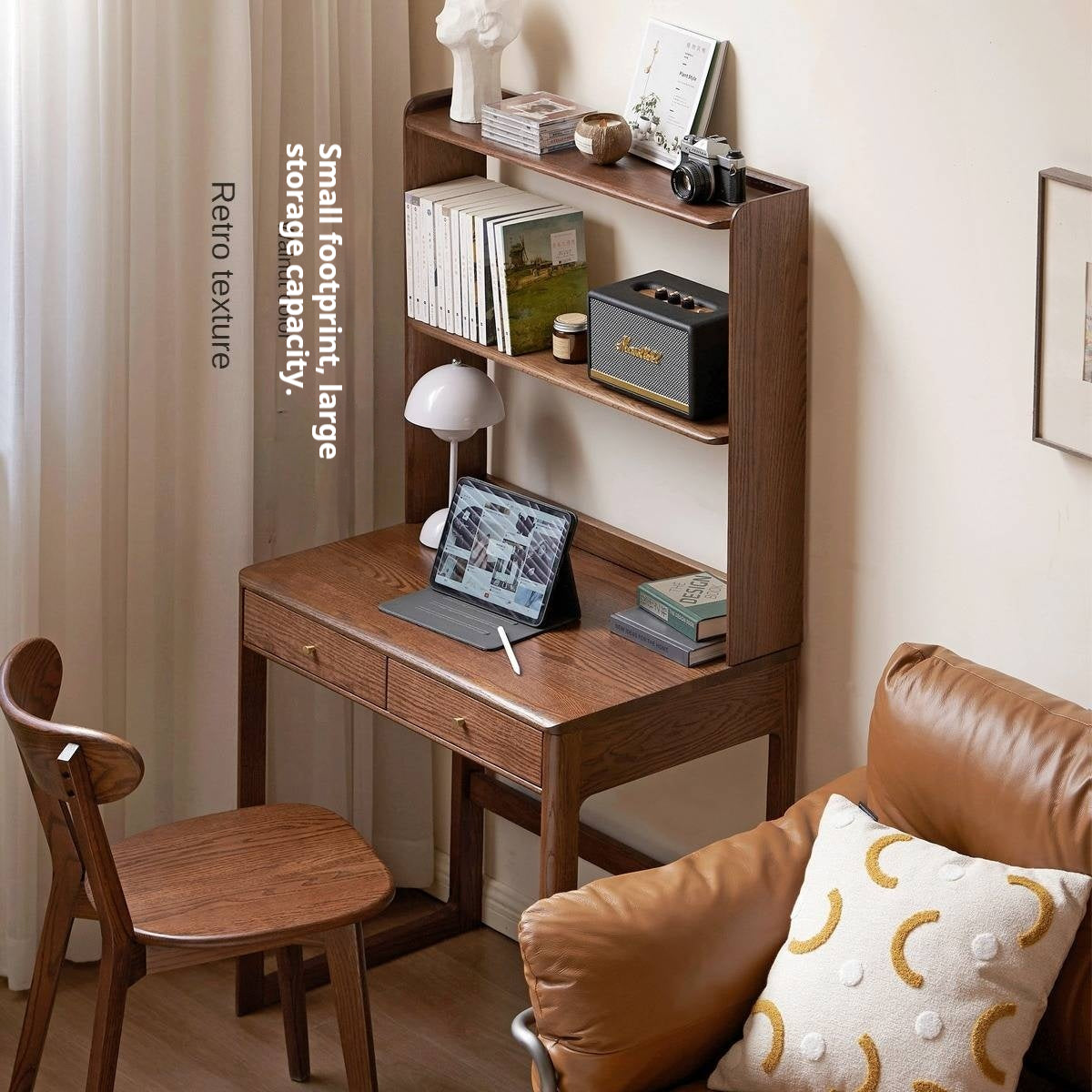 Oak Solid Wood Desk Bookshelf