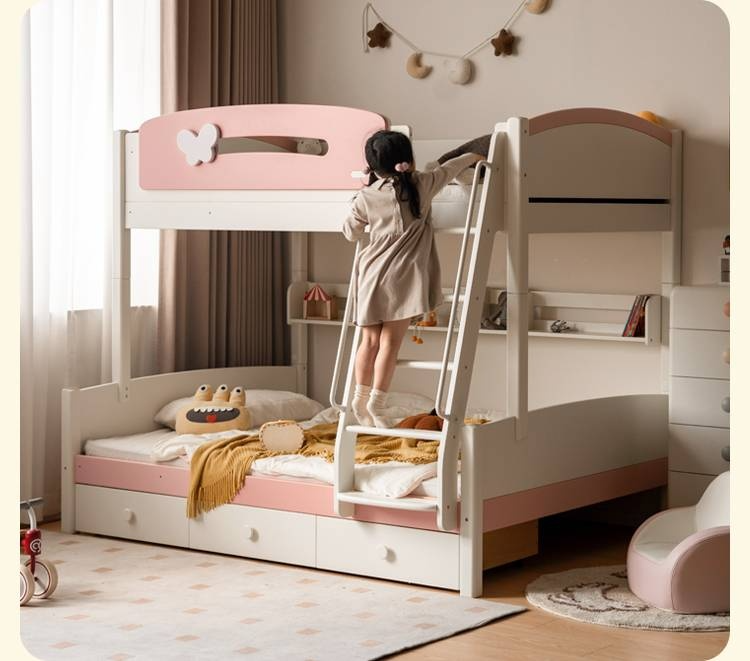 Rubberwood Solid Wood Children's Princess Storage Bunk Bed