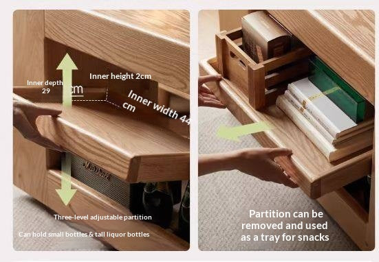 Oak Solid Wood Side Table with Mobile Trolley and Storage Functionality