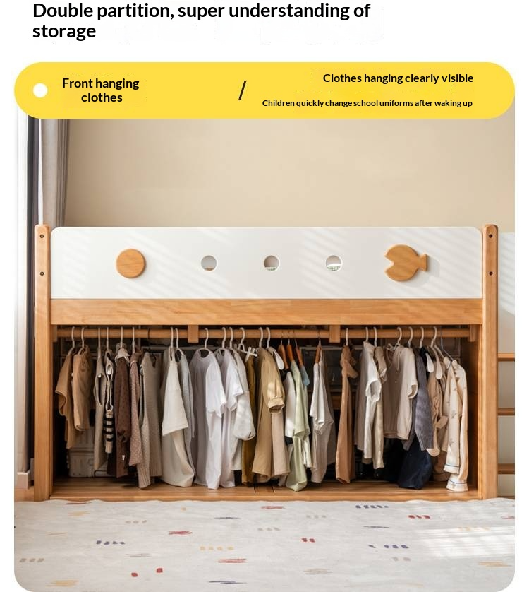 Rubberwood Children's Solid Wood Multifunctional Storage Loft Bed